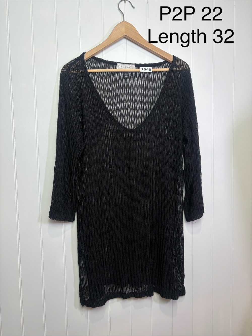Niki Black Open Knit Tunic Sweater Boho Beach Cover Up Oversized L/XL